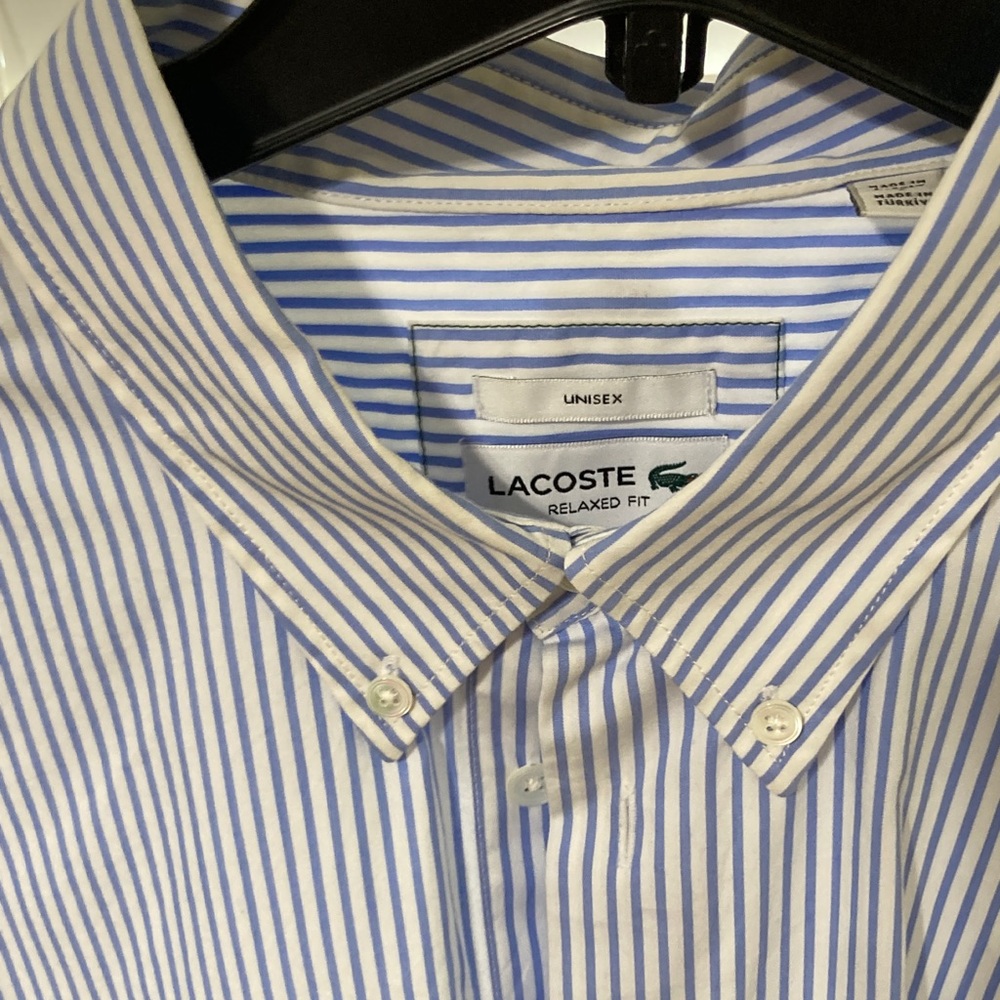 Lacoste Unisex White and Blue Striped Shirt